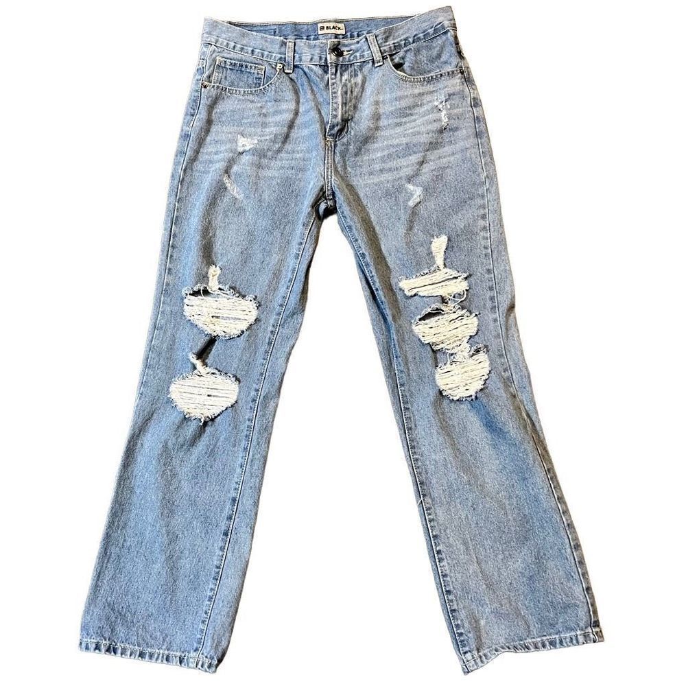 Black Relaxed Straight Distressed Jeans Size 32/30